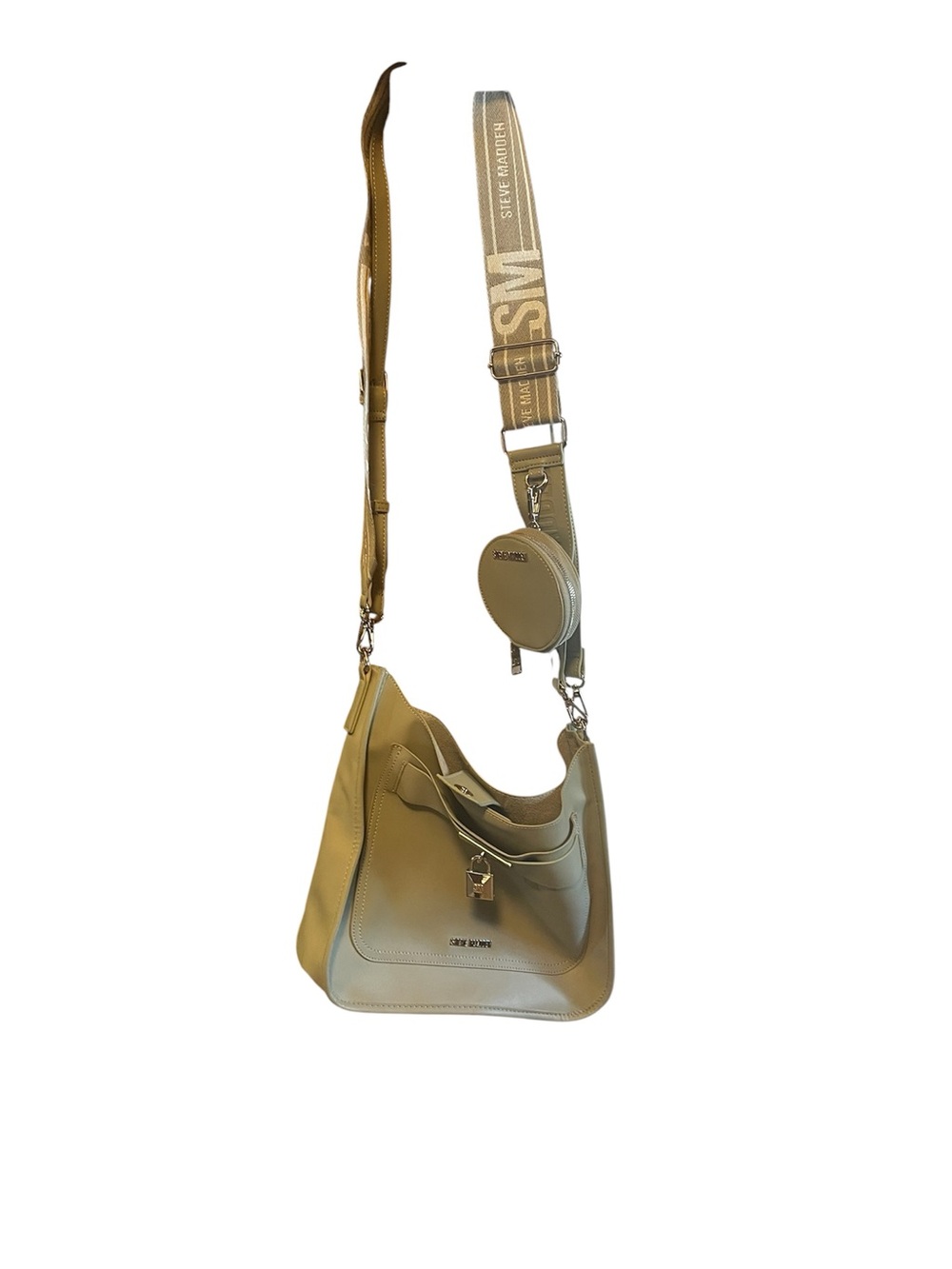 Steve Madden Olive Green Shoulder Bag with Detachable Logo guitar Strap